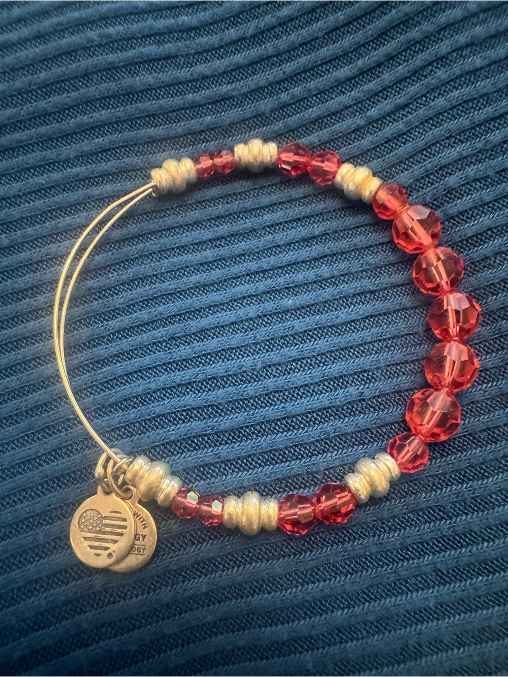 Alex and Ani Pink Crystal Bead Expandable Bracelet with Silver Charms